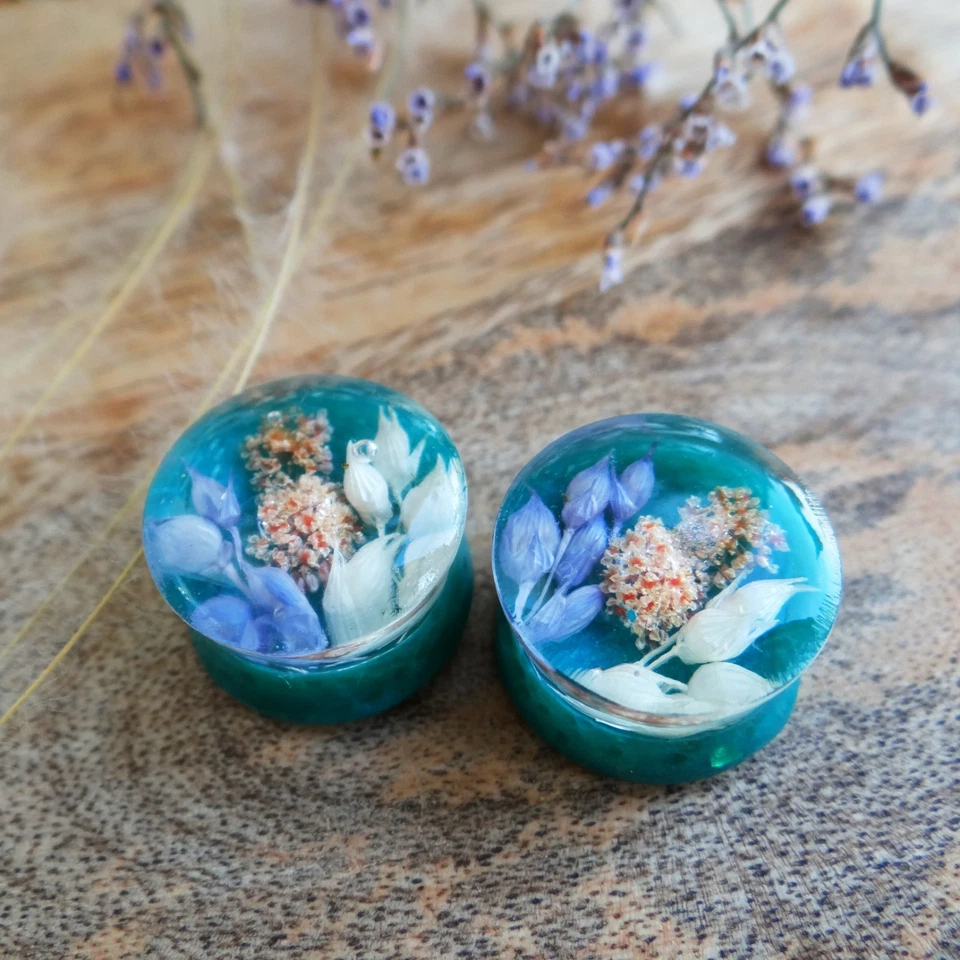 Medidores florales para orejas Chica Enchufes Pendientes Pastel gótico accesorios Turquesa Foto 2 de 4