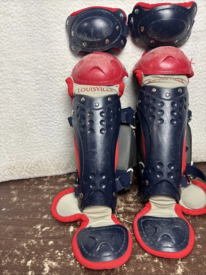 Louisville Slugger Youth PG Series 5 Catcher's Leg Guards Gear Navy Red Good - Image 2 of 4