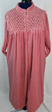 Cozee Corner Peach velvet  front zip side pockets smocked gown house Robe medium
