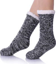 Women's Winter Super Soft Warm Cozy Fleece Lined Fuzzy Slipper Socks with Grippe