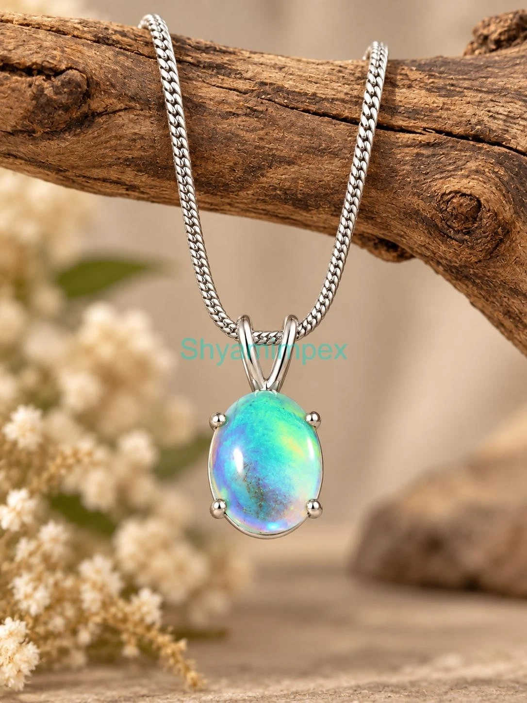 Ethiopian Opal Pendant 925 Sterling Silver Handmade Oval Gemstone Necklace  3623 image 6