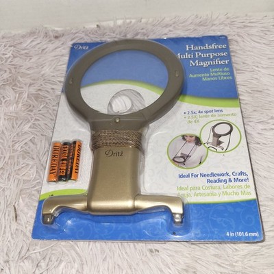 DRITZ Hands Free Lighted Magnifying Glass with Neck Cord Storage Bag