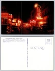 Vintage Lusterchrome Postcard Chinatown at Night Boston MA Neon Signs Cars