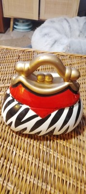 David's Cookies A Bite Above the Rest ZEBRA PATTERN W/GOLD TOP Purse Cookie Jar