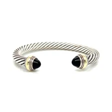 DAVID YURMAN ONYX TWO TONE CABLE CUFF STERLING SILVER 925 14K GOLD