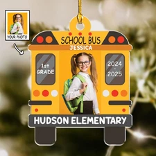 Personalized Photo Kid Ornament School Bus Kid Ornament Back To School Christmas