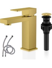 KENES Brushed Gold Bathroom Faucet, Modern Single Hole Lavatory Vanity