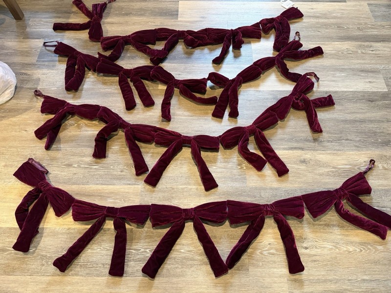 Burgundy Wine color Velvet Bow Garland - 6 Feet - Set Of 4