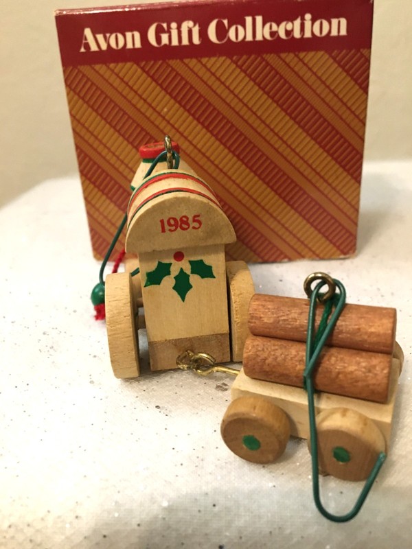 Vintage 1985 Wooden Christmas Ornament Train Engine.