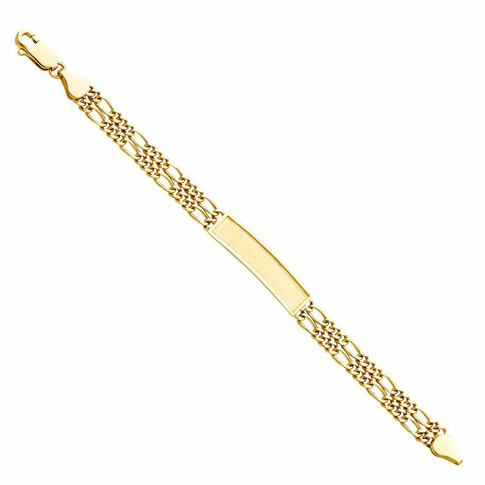 14k Solid Yellow Gold Double Link Figaro Baby ID Bracelet Esclava Oro