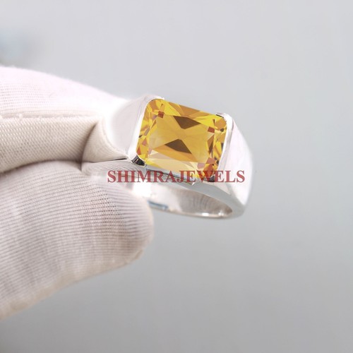Natural Citrine Gemstone With 14K White Gold Plated Silver Ring for Men's #103 - Picture 6 of 13