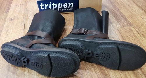 Trippen Fold Boots black leather brown strap size 38 us 8 - Picture 3 of 8