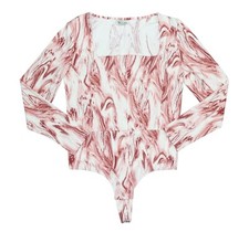 Jenni Intimates Marbled Color Square Neck Long Sleeve Women's Bodysuit L NWT
