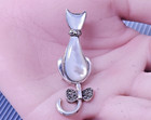 Vintage NF Sterling Silver Cat Mother of Pearl Marcasite Brooch