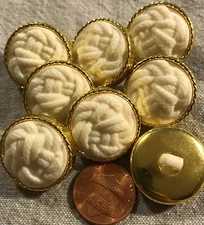 8 Shiny Gold Tone PLASTIC Cream Knot Look Center Shank Buttons 7/8" 23MM # 3628