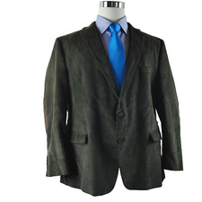Chaps 50R Cotton Blend 2 Btn Dark Olive Pinstripe Corduroy Elbow Pads Sport Coat