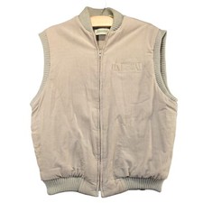 St. John's Bay Men's Full Zip Corduroy Vest Large Tan Lined Ribbed Trim