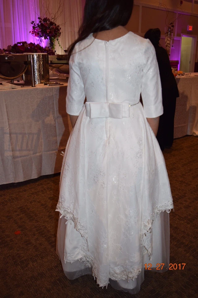 Vestido de Ocasión Especial para Niñas, 8-12 Años Vestido Swarovski, Blanco/Marfil, Manga 3/4 Foto 3 de 4