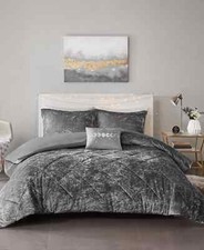 INTELLIGENT DESIGN Felicia Velvet 4-Piece Full/Queen Duvet Cover Set Gray