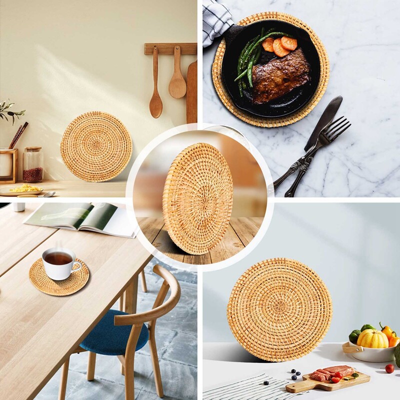 4 Pcs Rattan Trivets for Hot DishesInsulated Hot Pads, Pot Holder2921