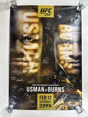 RARE UFC 258 Signed Event Poster SBC Kamaru Usman Vs