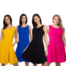 Women’s A Line Cotton Dress, Tank Dress w/ Wide Neck, Many Colors, w/ Plus Size