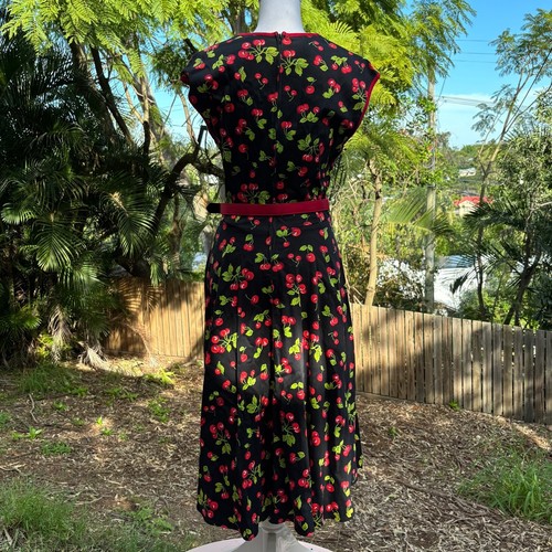 Pinup Couture Black Red Cherry Wiggle Pencil Dress Large Size 12 - Picture 3 of 5