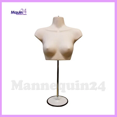 FEMALE TORSO MANNEQUIN + STAND + HANGER - FLESH WOMEN CHEST DRESS FORM