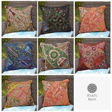 CUSHION COVER PATCH WORK HAND EMBROIDERED SIZE 16" X 16" USA SELLER