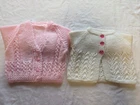 Hand Knitted Baby Pink And White Cardigans Set Of 2 - 3- 6ms New