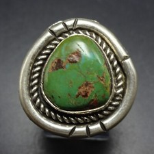 Old Vintage 1960s 1970s NATURAL GREEN TURQUOISE Sterling Silver RING size 6