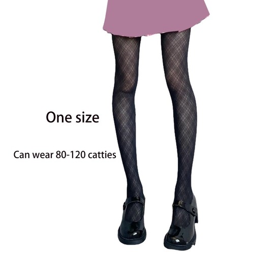 Women Sexy Black Silky Pantyhose Vintage Argyle Checkered Plaid Tights - Picture 8 of 8