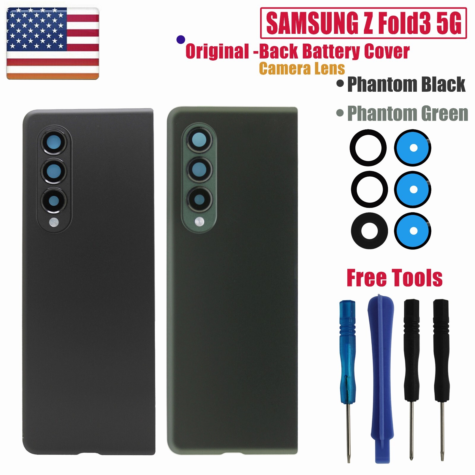 Rear Back Battery Cover + Camera Lens Glass For Samsung Galaxy Z Fold3 5G F926U