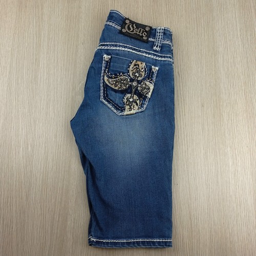Cello Western Denim Shorts Women's Size 5 Rhinestone Embroidered Pockets - Picture 3 of 8