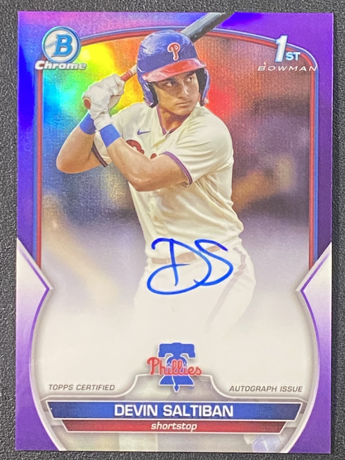 2023 Bowman Chrome Draft DEVIN SALTIBAN 1st PURPLE REFRACTOR AUTO SP /250
