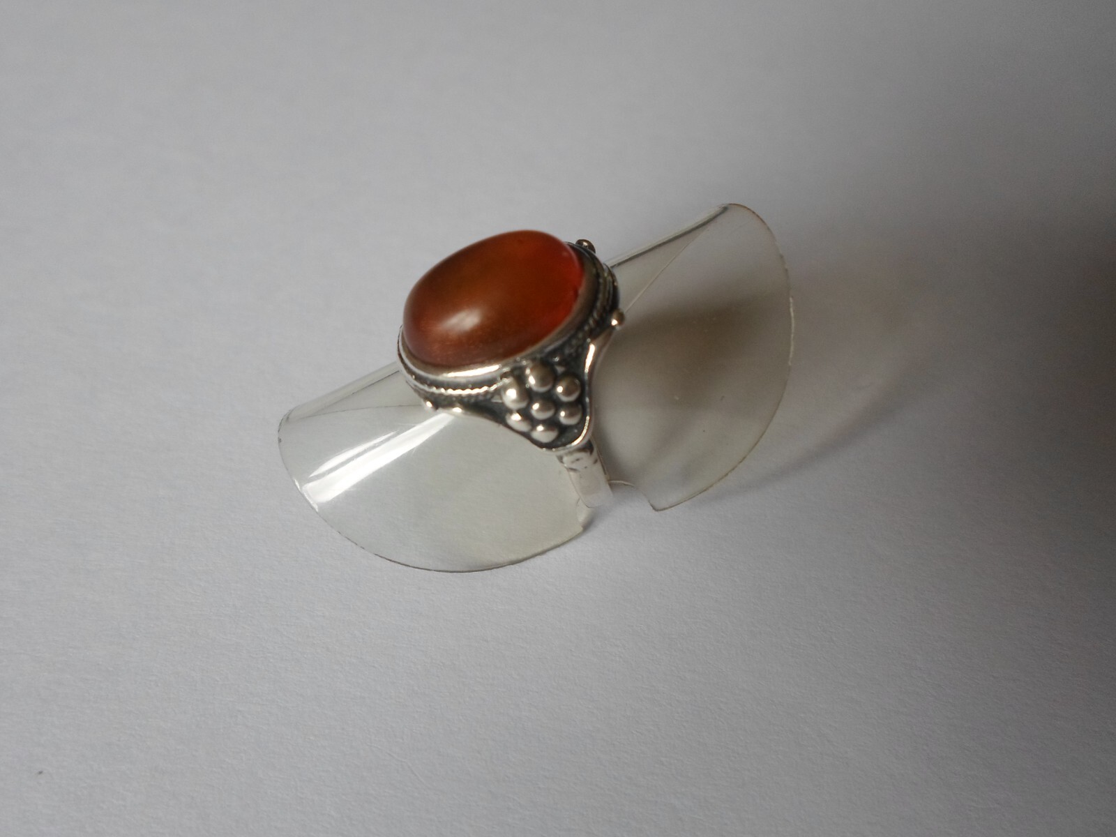 solid silver ring, amber cabochon, flower outline… - image 8