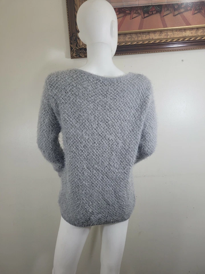 Suéter Top Attention Para Mujer Talla S Tejido Abierto Difuso Gris Malva Manga Larga 34 Foto 4 de 4