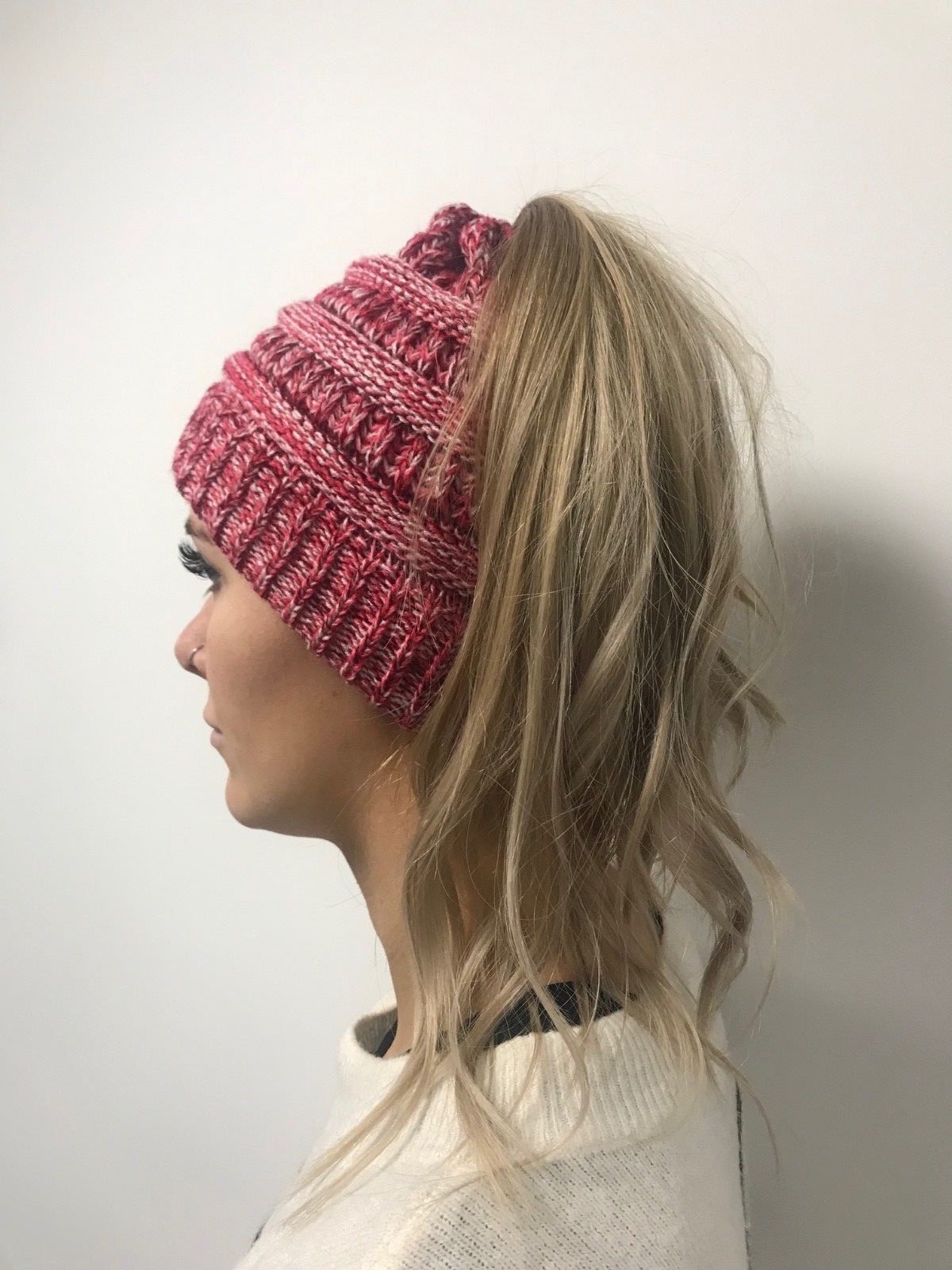 Pink Ladies Pony Tail Beanie Hat pony tail hat hat with pony tail hole