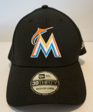 New Era 39THIRTY Miami Marlins MLB Hat Team Classic Flex Black Cap Hat Size M/L
