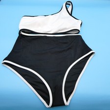 Victorias Secret Large White Black Cutout One Shoulder One Piece Swimsuit Beach