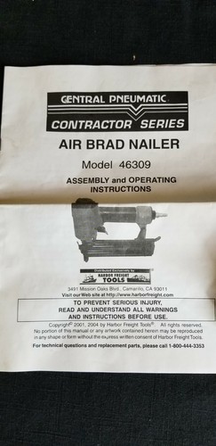 Central Pneumatic Air Brad Nailer Model 46309 with Case - Picture 3 of 9
