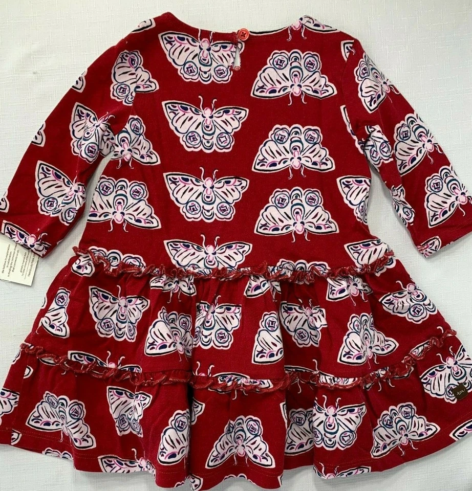 NWT Tea Collection Girls 2T 2 Red Tiered Ruffle Butterfly Dress - Image 2 of 4