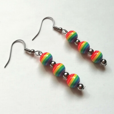 Neuf Sans Boîte – Paire De Boucles D'oreilles Pendantes Arc-en-ciel – Acier Inoxydable, Hypoallergénique