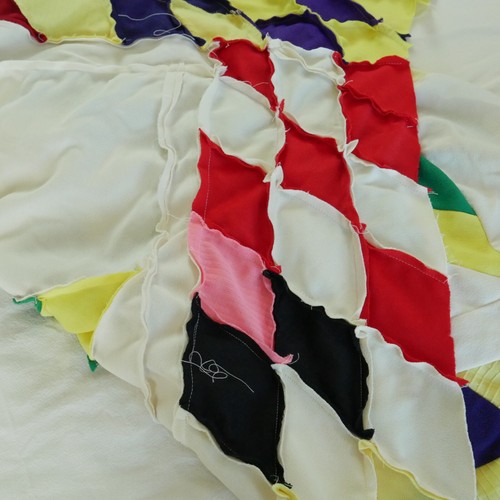 Vintage Polyester Patchwork Quilt Top 99" x 100" Stars Colorful 70s Farmhouse - Picture 12 of 13