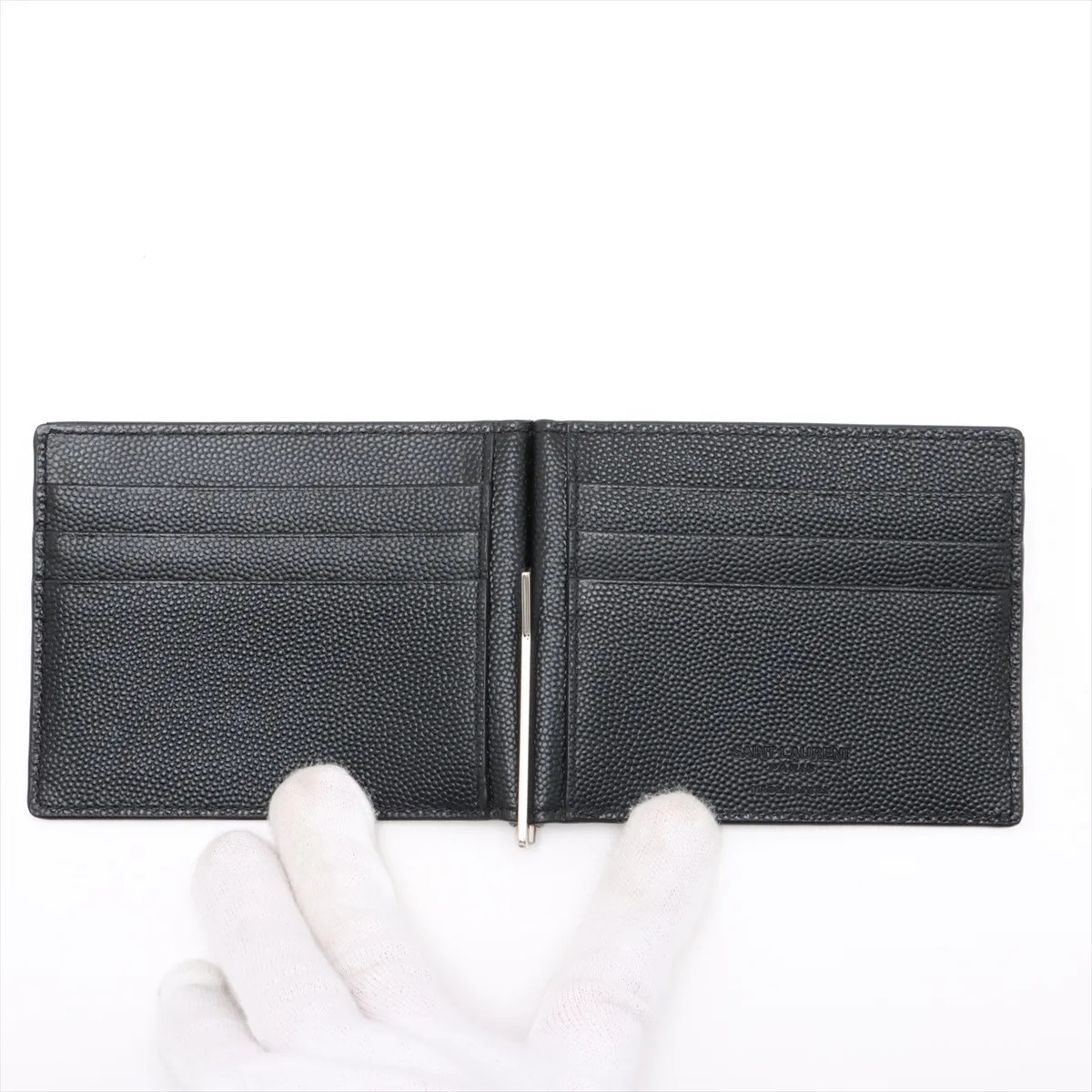 Saint Laurent Logo bill clip wallet ALM378005 Leather Money Clip Black thumbnail 3