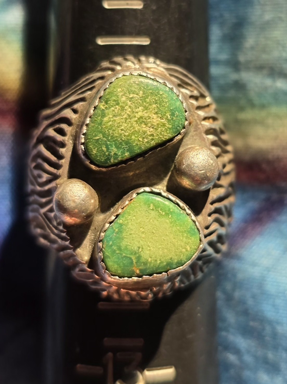 Unsigned Ring Green Turquoise Sterling Silver Nav… - image 7