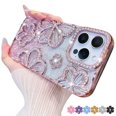 Glitter Flower Diamond Sparkle Cute Girly Case For iPhone 16 Pro Max 15 14 13 12