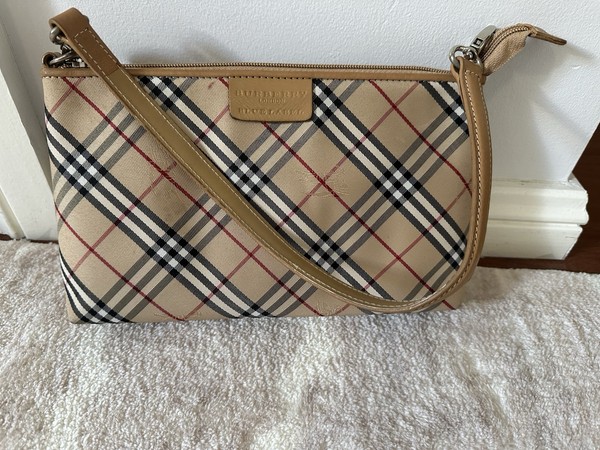 BURBERRY Blue Label Nova Check Shoulder Bag Canvas leather logo zip color Beige