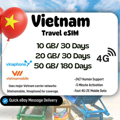 Vietnam Travel eSIM Card,10-50GB,30-180Days,QR Code,Fast Delivery,Easy Setup