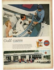 1959 Gulf Gulfpride Motor Oil Gas Service Station Pumps Attendant Print Ad 3